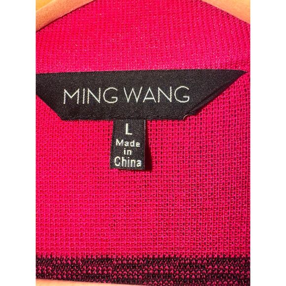Ming Wang Large Pink Black Knit Cardigan Jacket | Double Breasted | Elegant Chic - Picture 6 of 7